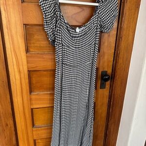 Reformation Black and White Gingham Maxi with Puff Sleeves